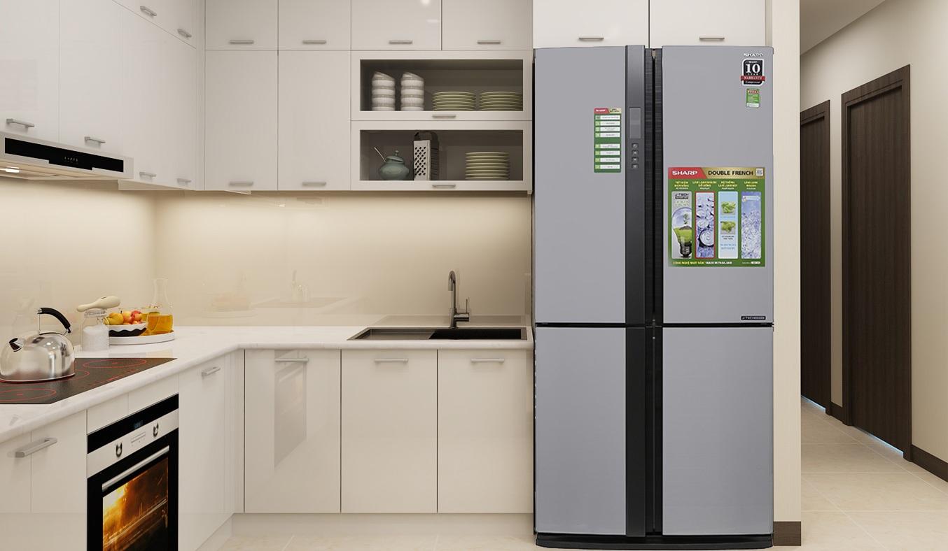 Tủ lạnh Sharp SJ-FX631V-SL được thiết kế cửa tủ 4 cánh side by side vô cùng tinh tế