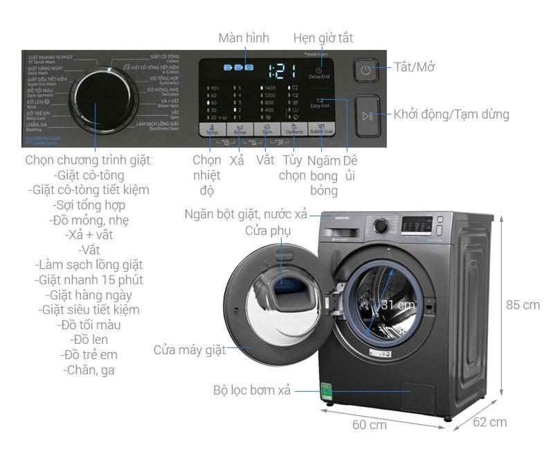 Máy giặt sấy Samsung AddWash Inverter có nhiều tính năng hiện đại