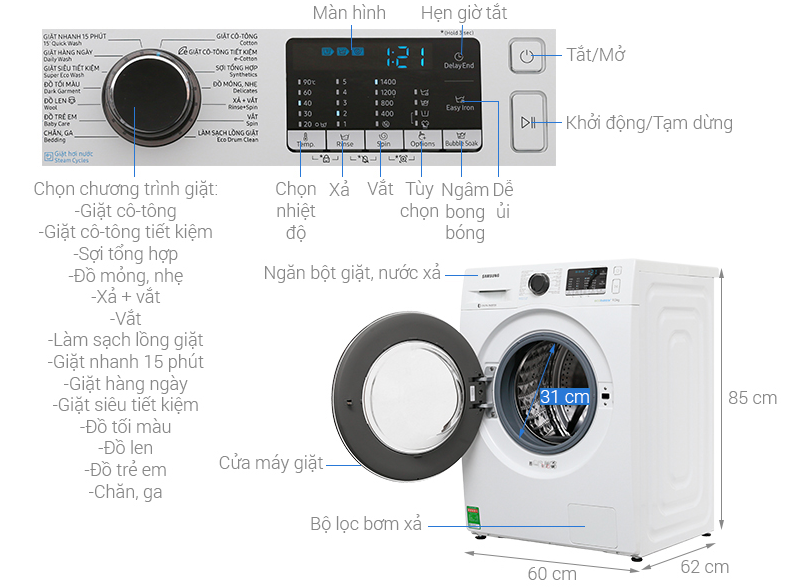 Máy giặt cửa trước Samsung WW90J54E0BW/SV 