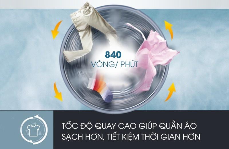 Máy giặt LG WD 860 có tốc độ quay nhanh hơn nên giúp quần áo được giặt sạch nhanh hơn và tiết kiệm thời gian hơn