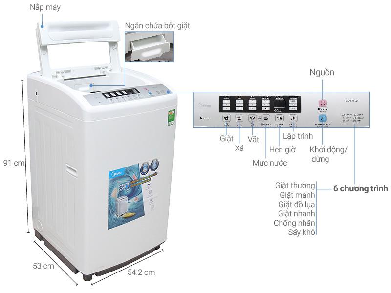 Thiết kế nhỏ gọn tinh tế cùng bảng điều khiển tiếng Việt giúp máy giặt Midea MAS7210 nhanh chóng chiếm được sự ủng hộ của người tiêu dùng