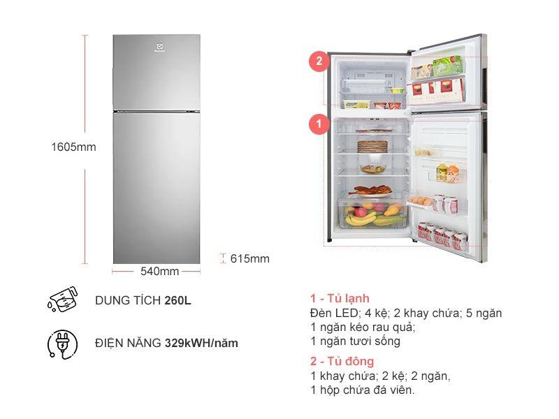 Tủ lạnh ETB 2802 màu xám bạc