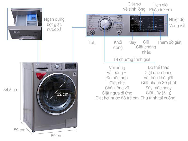 Máy giặt LG FC1409D4E sở hữu các thông số ưu việt cùng thiết kế sang trọng, cao cấp