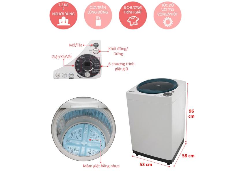 Máy giặt lồng đứng Sharp ES-U72GV-G 7.2kg được nhiều người tin dùng
