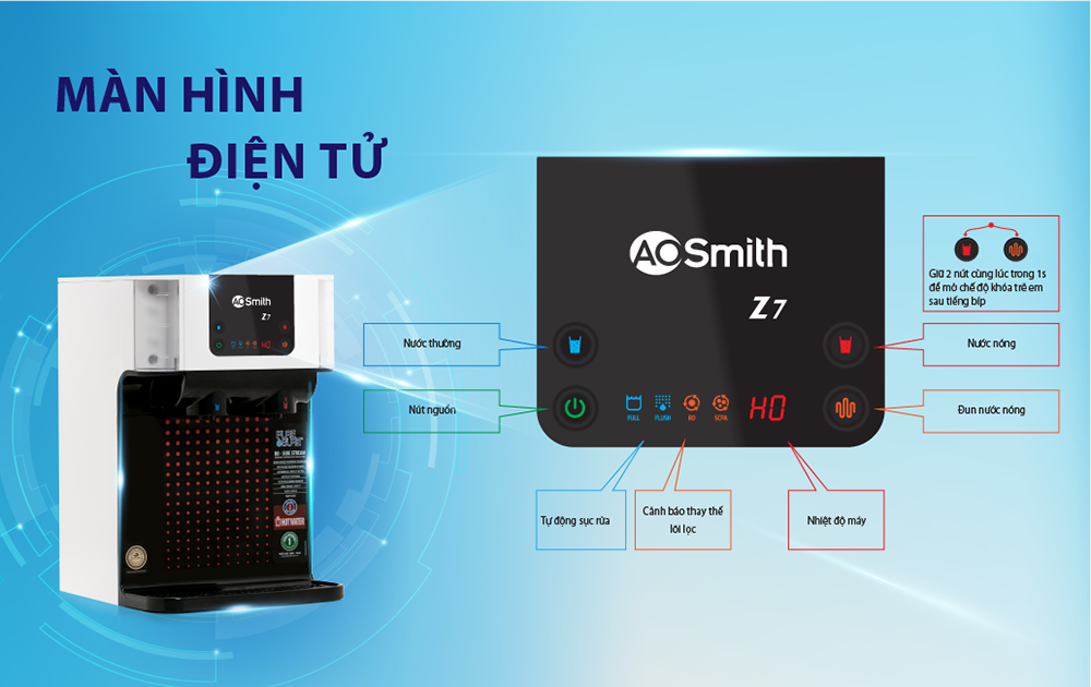 AO Smith Z7 là một mẫu máy cao cấp hiện đại nên có nhiều tính năng tân tiến