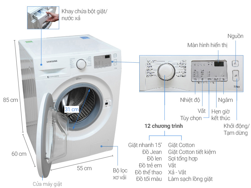Máy giặt Samsung WW75J4233KW/SV