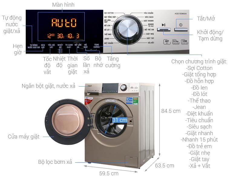 Máy giặt Aqua Inverter 8.5 kg AQD-DD850A