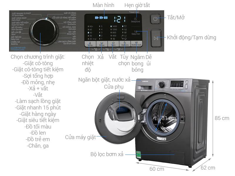 Máy giặt lồng ngang Samsung AddWash WW85K54E0UX/SV, Inverter, 8.5kg