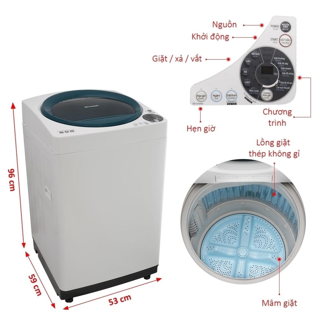 Máy giặt lồng đứng Sharp ES-U72GV-G, 7.2kg
