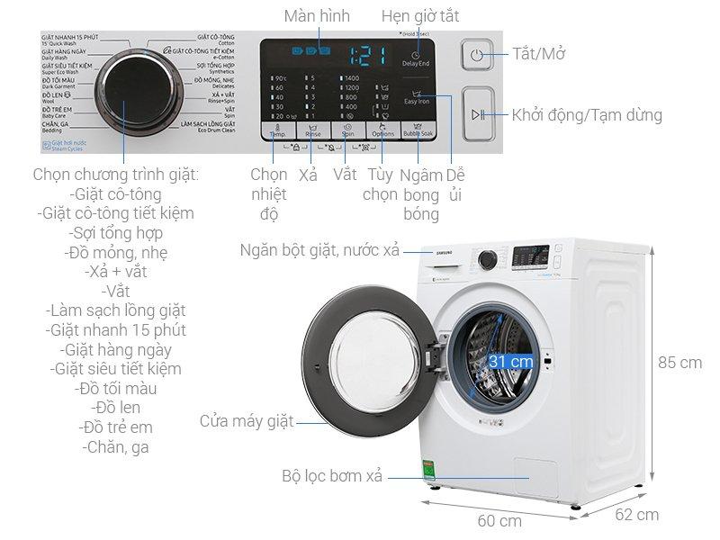 Máy giặt cửa trước Samsung WW90J54E0BW/SV 9kg Inverter