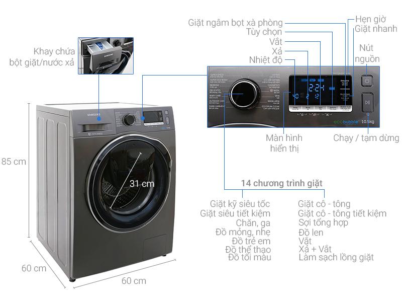 Máy giặt cửa trước Samsung WW10K6410QX/SV Addwash 10.5kg