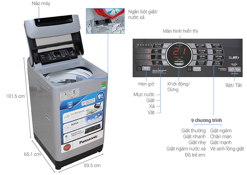 Máy giặt Panasonic 9 kg NA-F90A4GRV với nhiều tính năng nổi bật lọt top cũng là điều không thể tranh cãi 